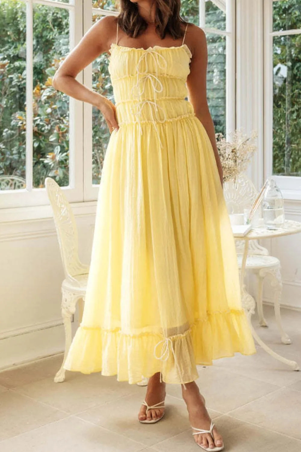 Frill Tied Front Midi Cami Dress.