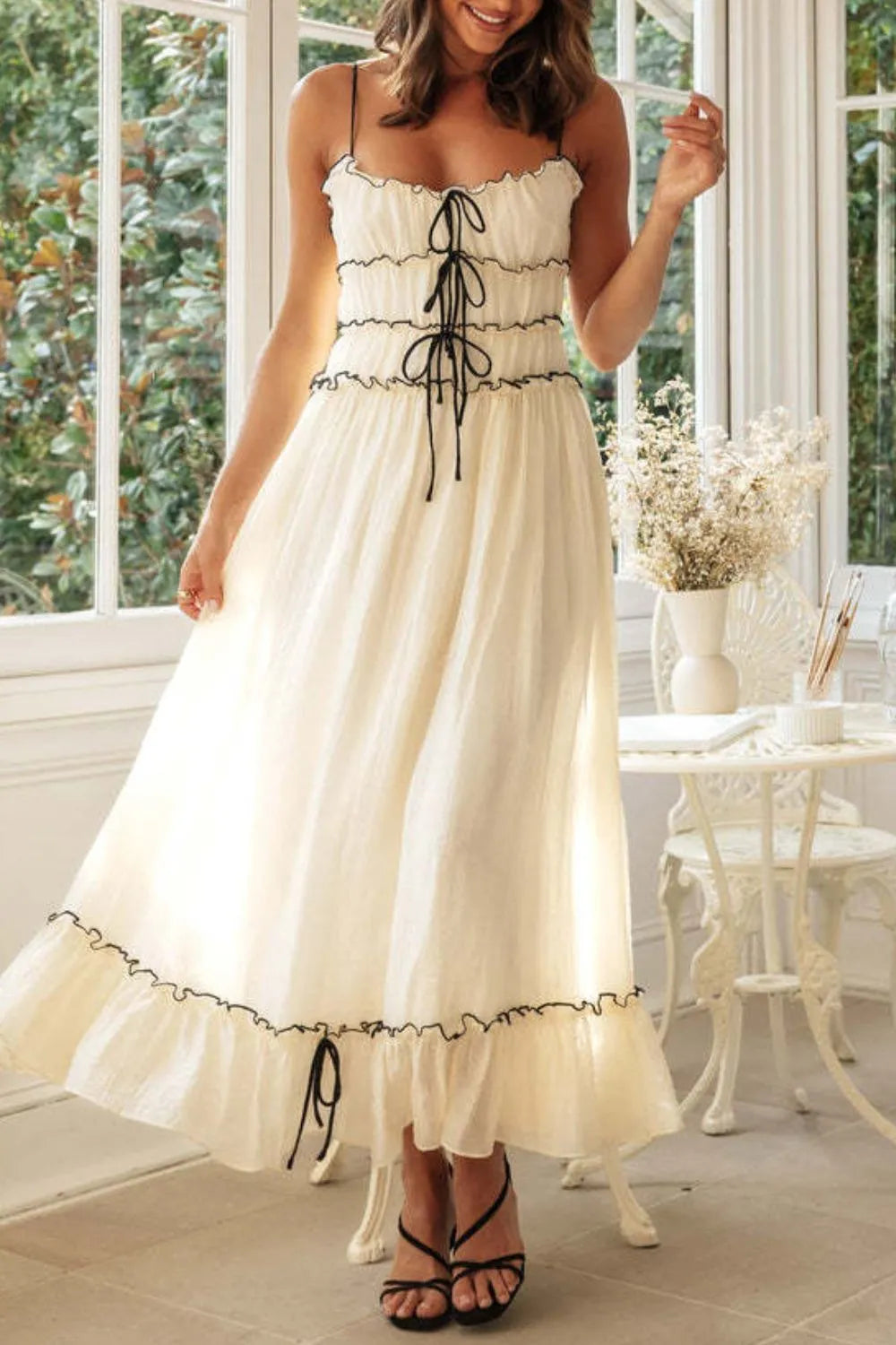 Frill Tied Front Midi Cami Dress.