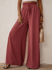 Frill tied wide leg pants, opaque.