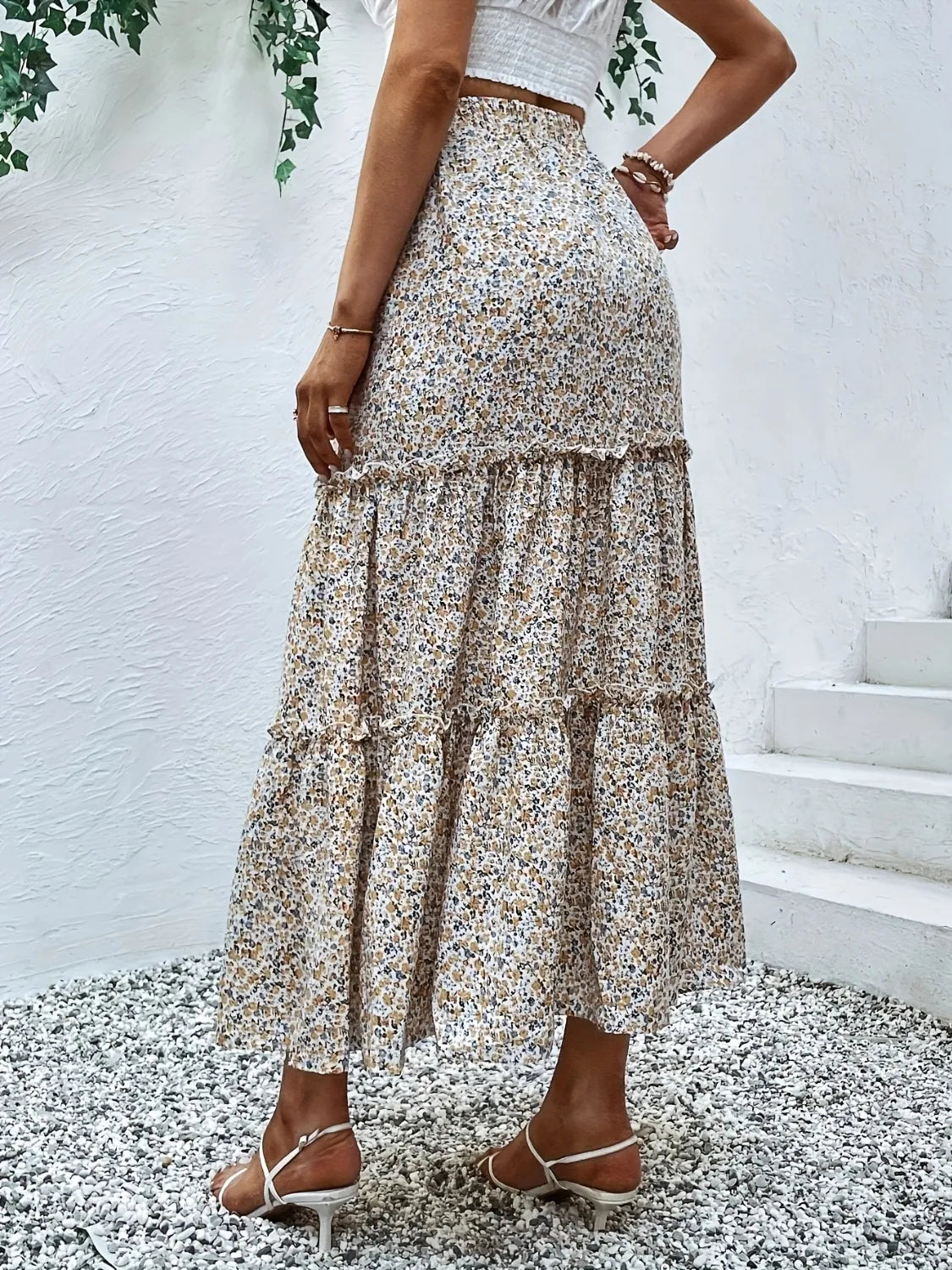 Frill Tiered Printed Skirt.