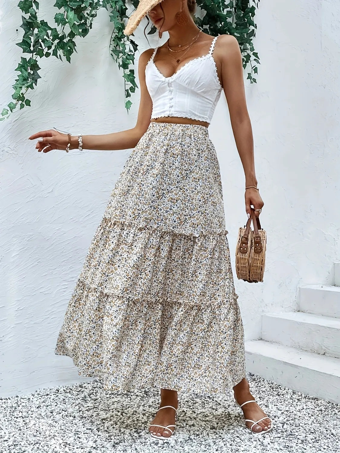 Frill Tiered Printed Skirt.