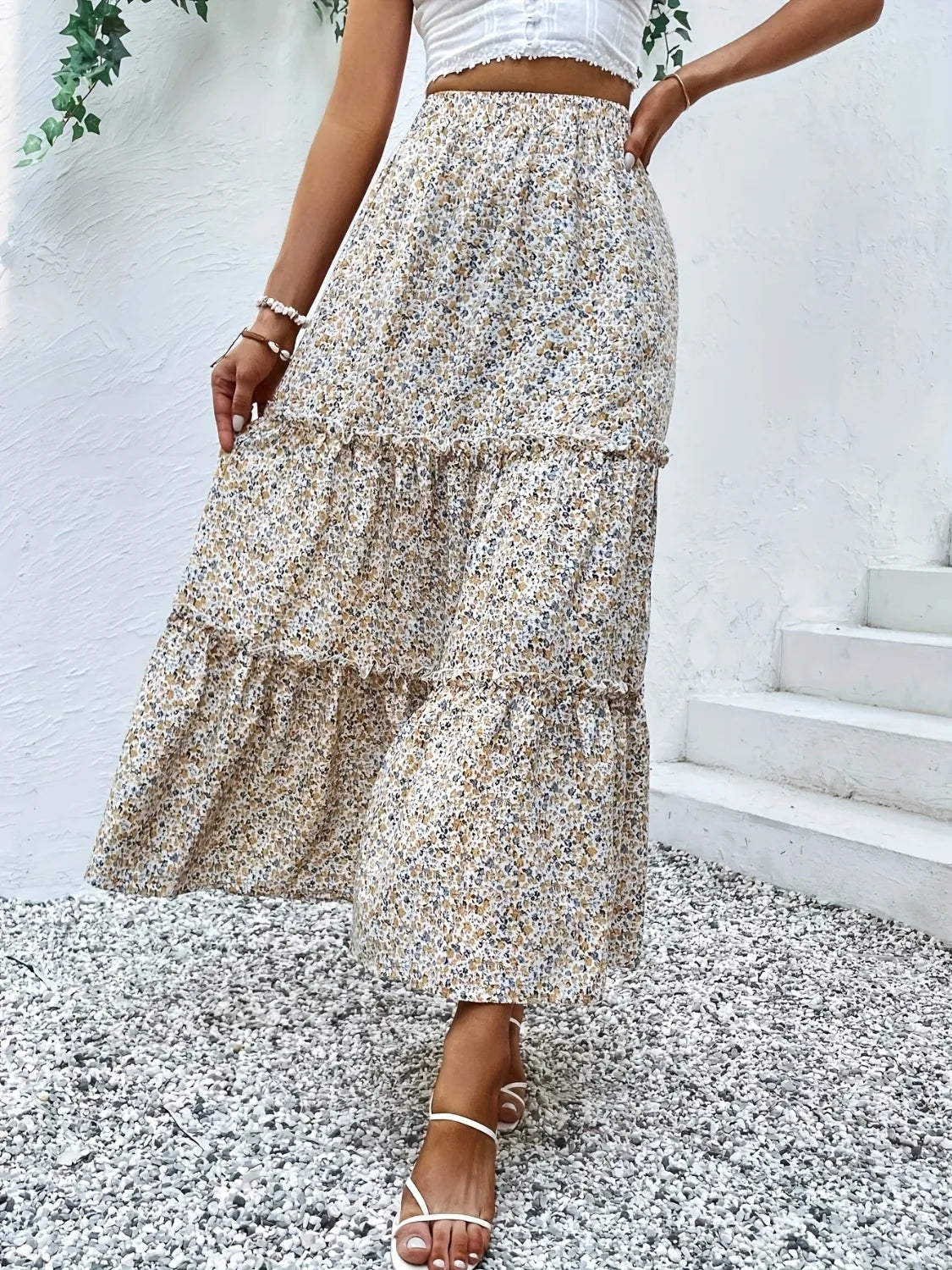 Frill Tiered Printed Skirt.