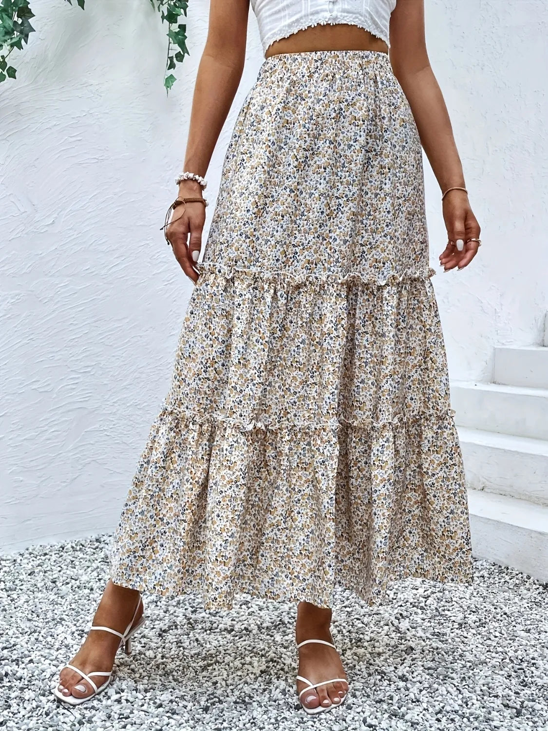 Frill Tiered Printed Skirt.
