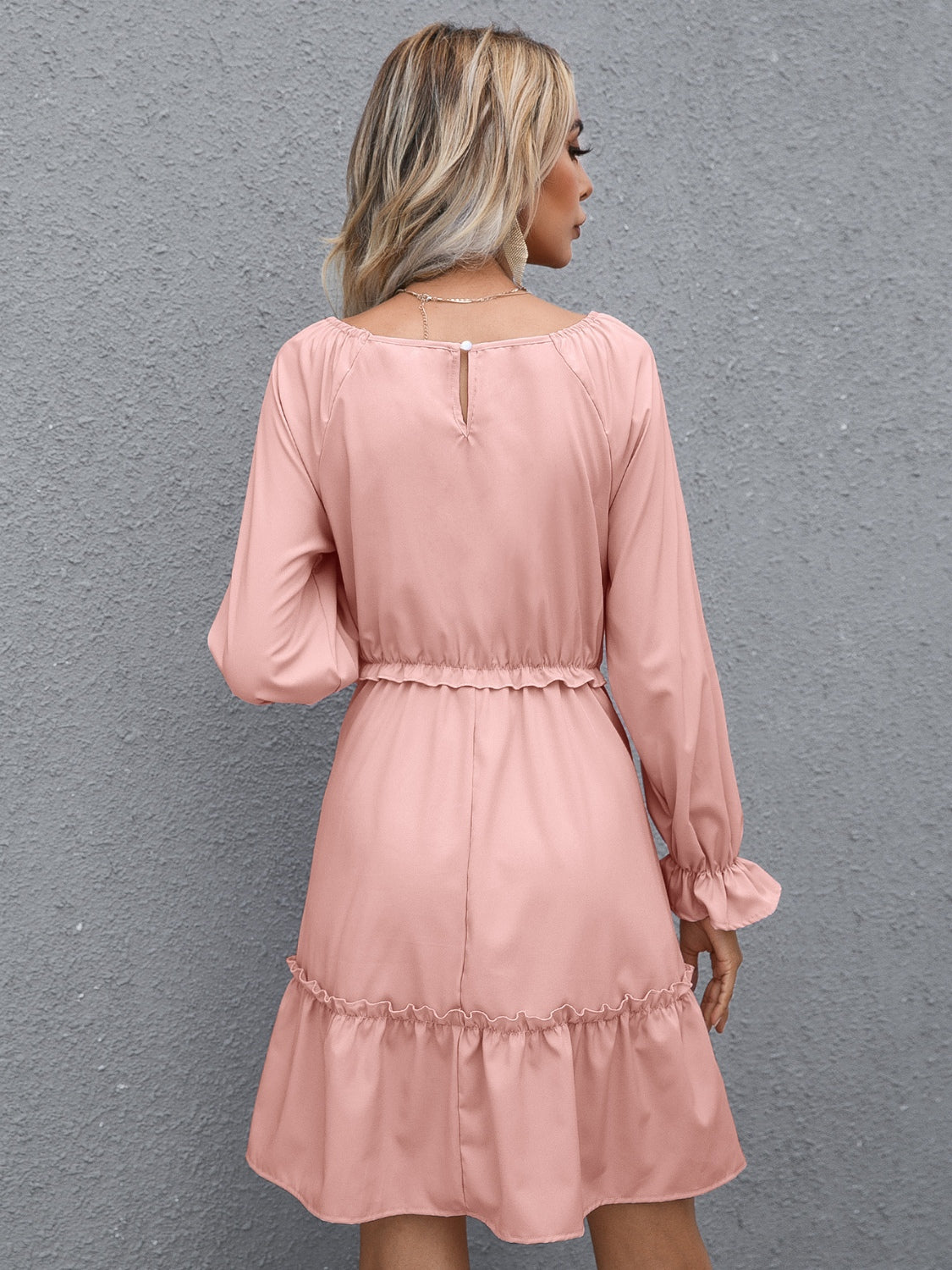 Ivy Lane Frill V-Neck Flounce Sleeve Ruffle Hem Dress.