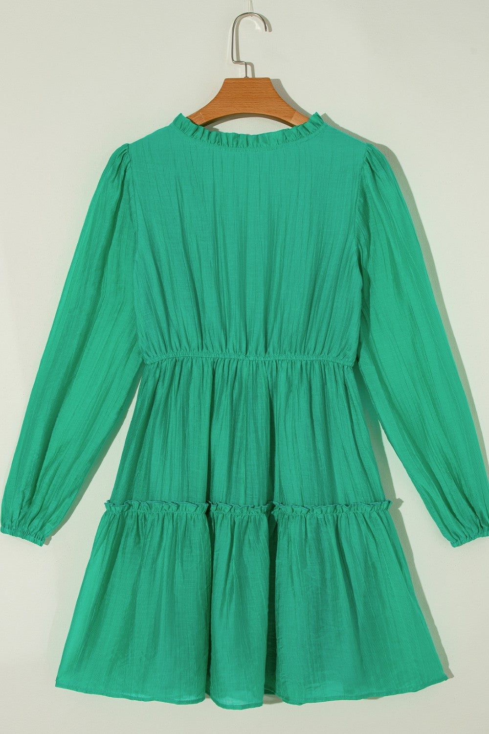 Frill V-Neck Long Sleeve Mini Dress.