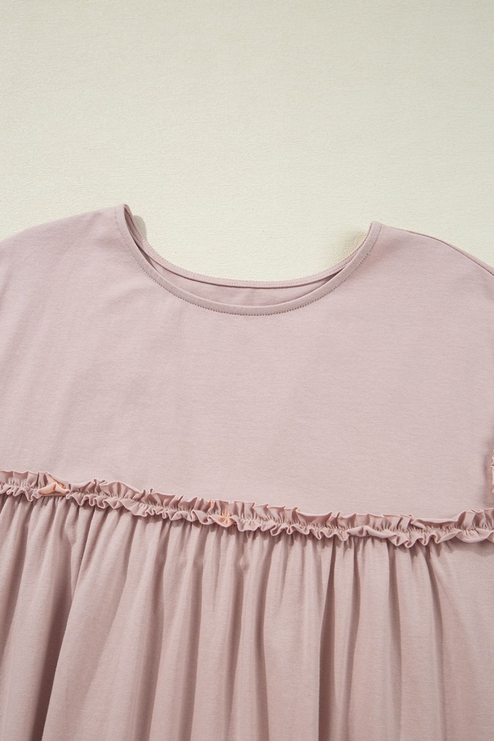 Frilled Trim Crew Neck Cap Sleeve Loose Fit Mini Dress.