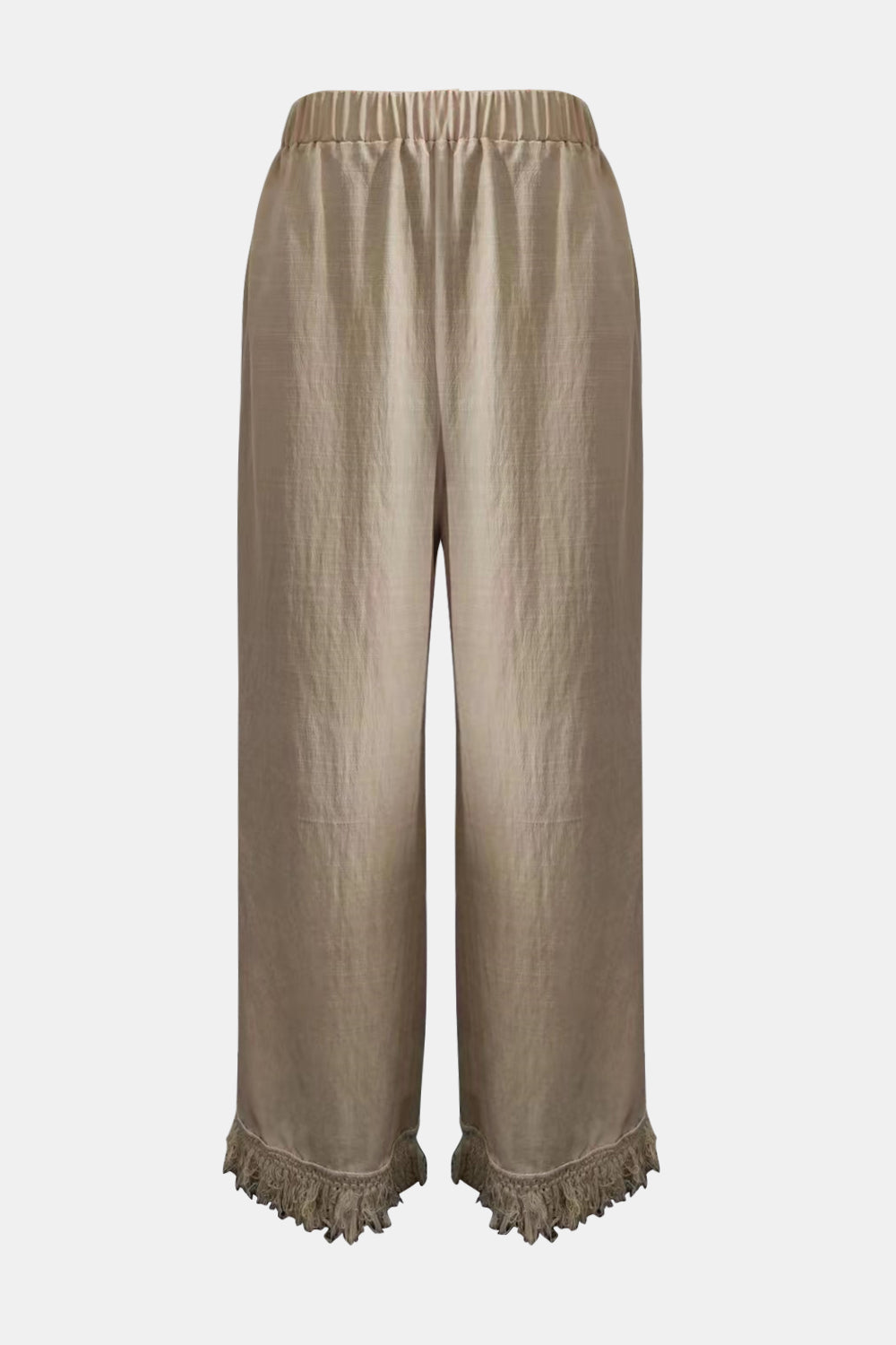 Fringe hem wide leg long pants, opaque.