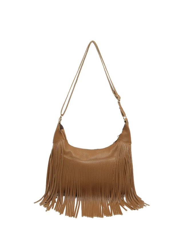 Medium PU leather fringe shoulder bag.