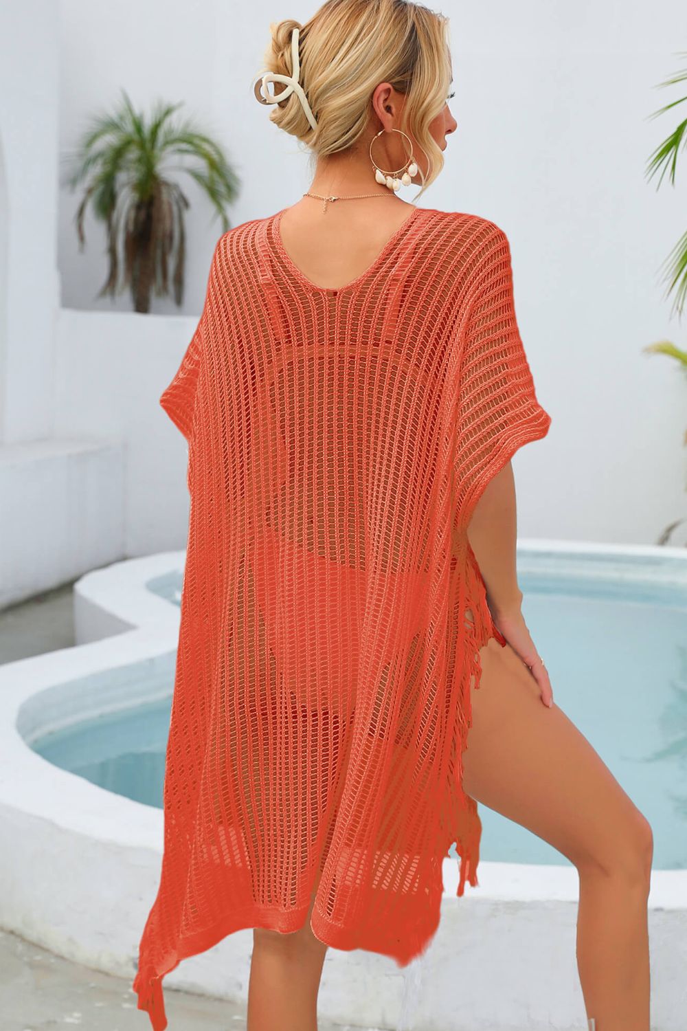 Angel Wings Fringe Trim Openwork Cover Up.