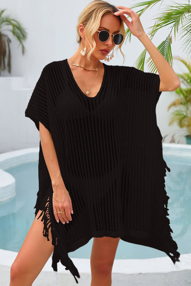 Angel Wings Fringe Trim Openwork Cover Up.