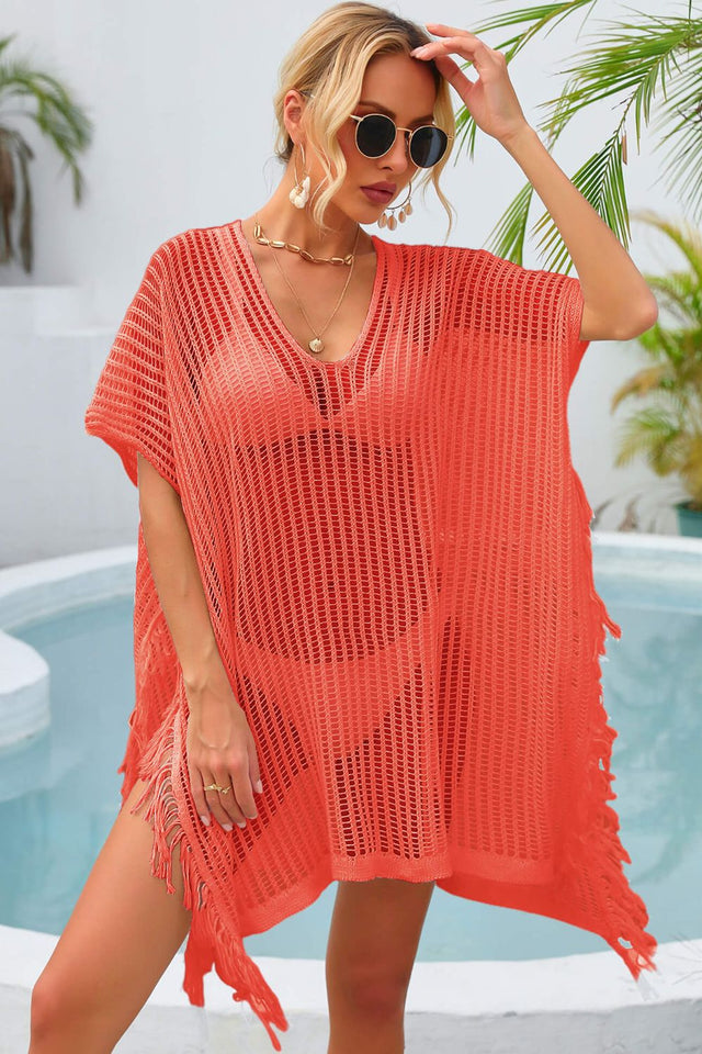 Angel Wings Fringe Trim Openwork Cover Up.