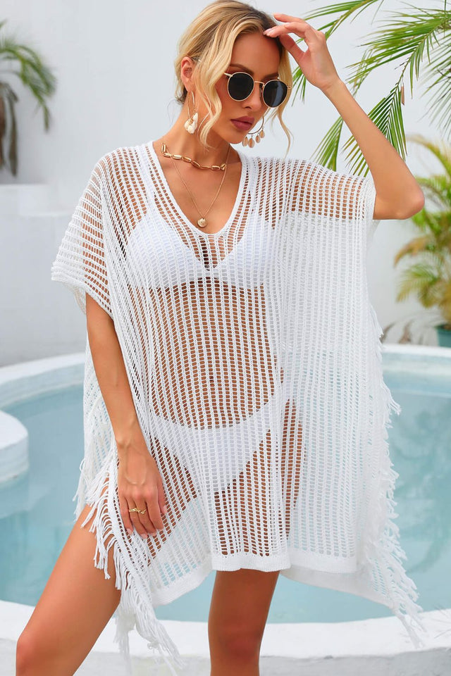 Angel Wings Fringe Trim Openwork Cover Up.