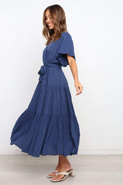 Front Tie Short Sleeve Tiered Midi Dress.