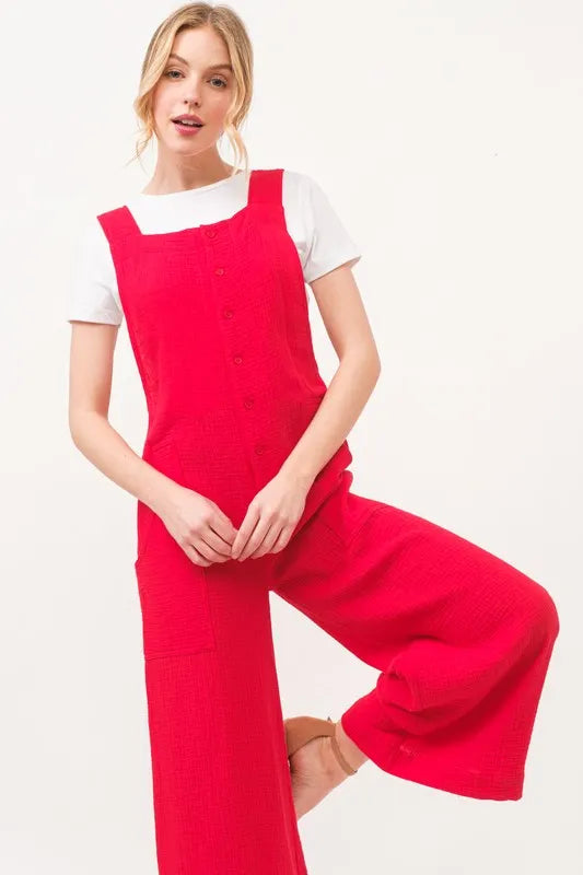 Frill Wide Strap Romper with Pockets and Bow.