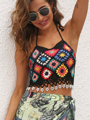 Geometric Halter Swim Top - Stylish & Slightly Stretchy