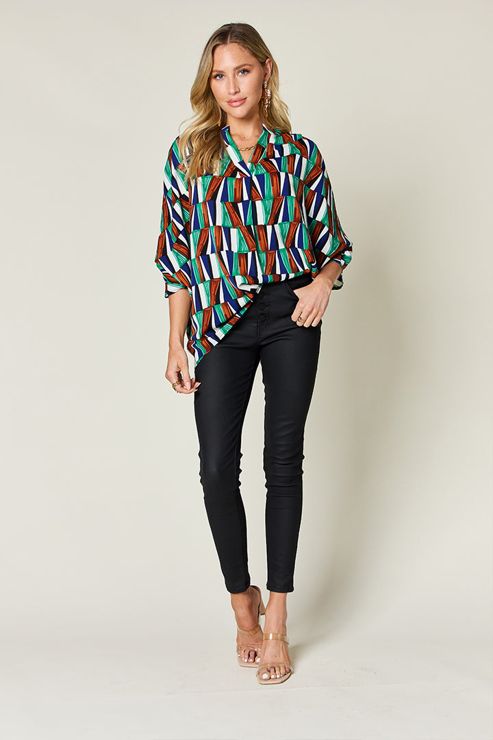 Double Take full size geometric notched dolman sleeve top.