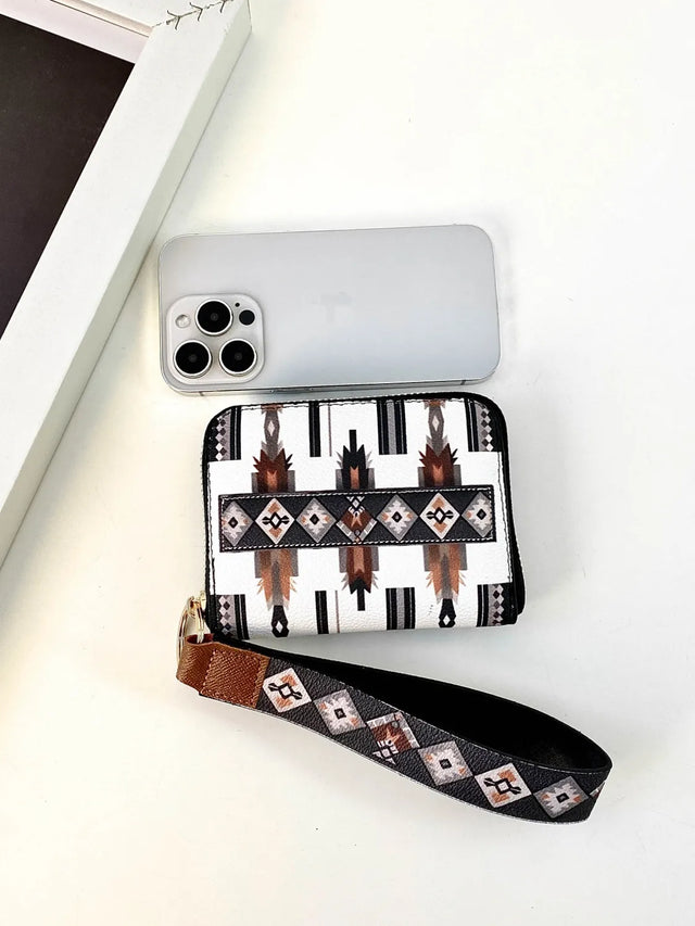 Mini geometric PU leather wallet.