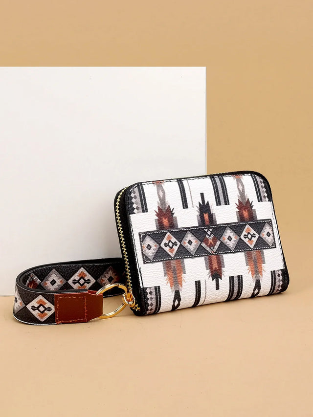 Mini geometric PU leather wallet.
