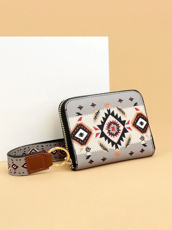 Mini geometric PU leather wallet.