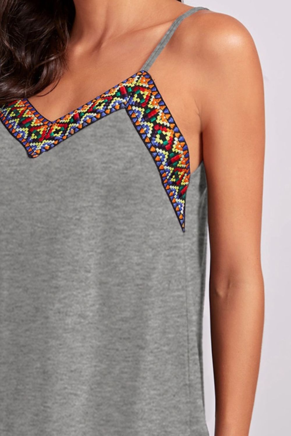 Geometric V-neck spaghetti strap cami.