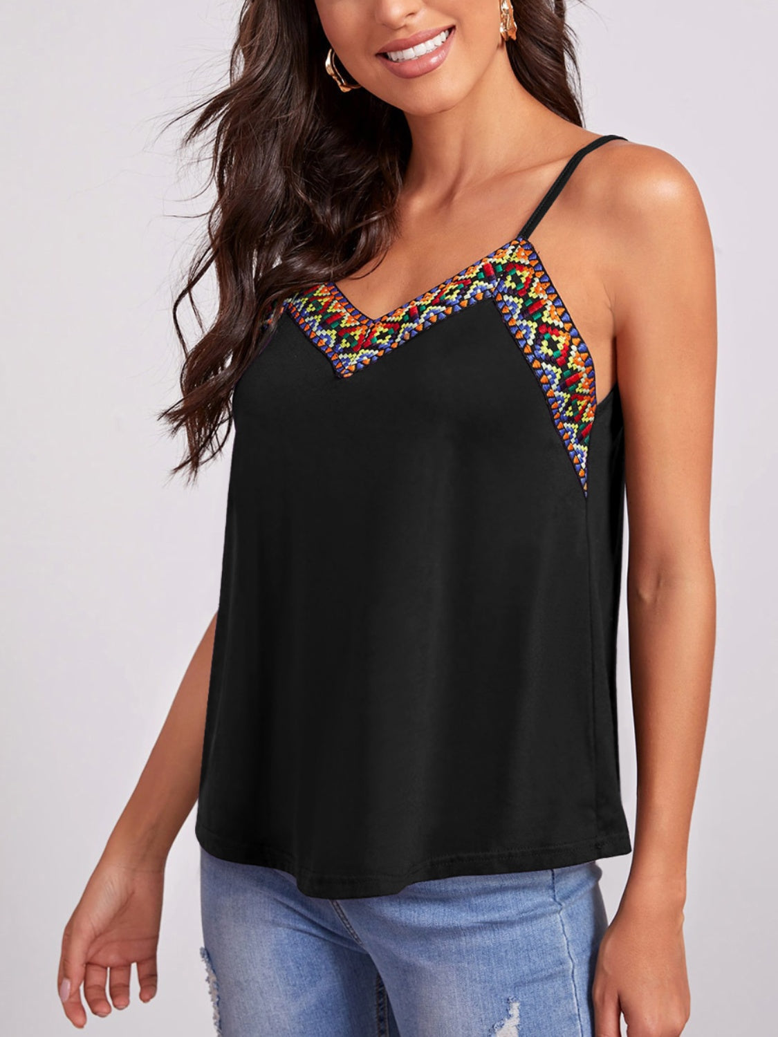 Geometric V-neck spaghetti strap cami.