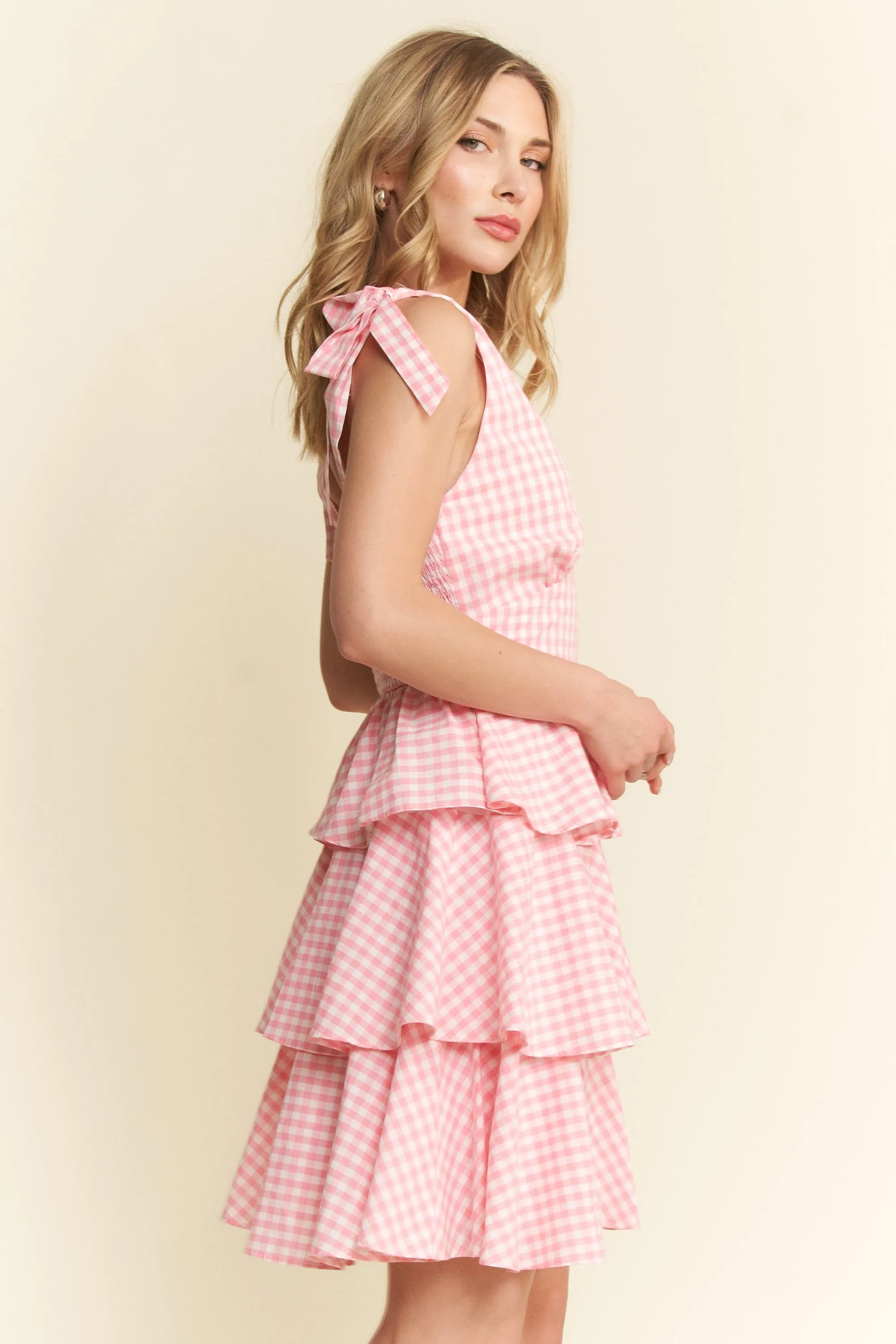 Jade by Jane Full Size Gingham Tiered Mini Dress Plus Size.