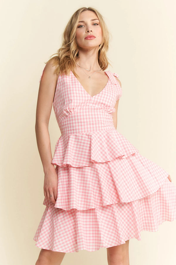 Jade by Jane Full Size Gingham Tiered Mini Dress Plus Size.