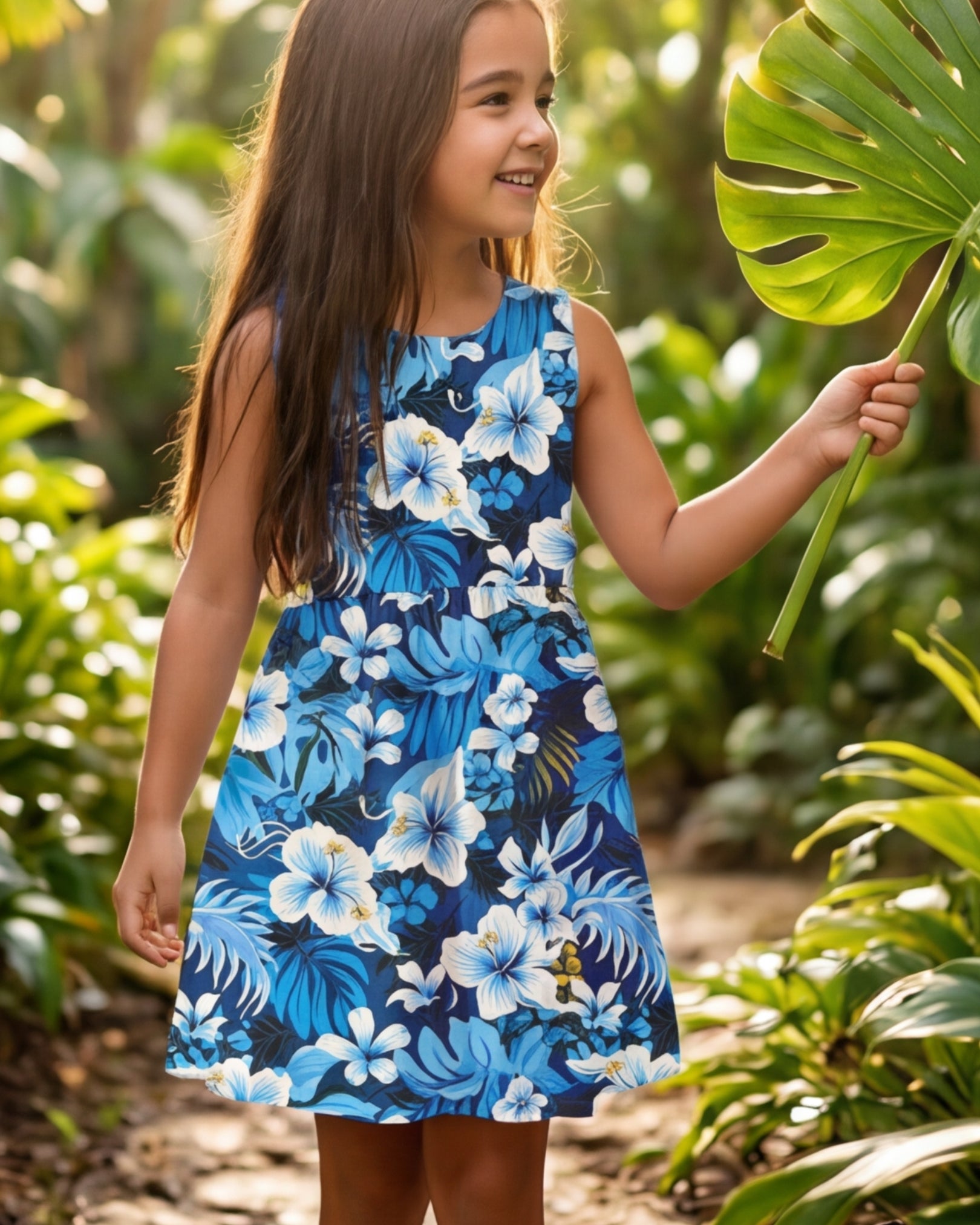 Girls Sun Dress - Blue Hawaiian