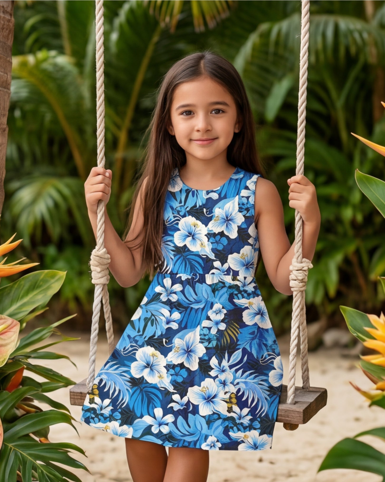 Girls Sun Dress - Blue Hawaiian