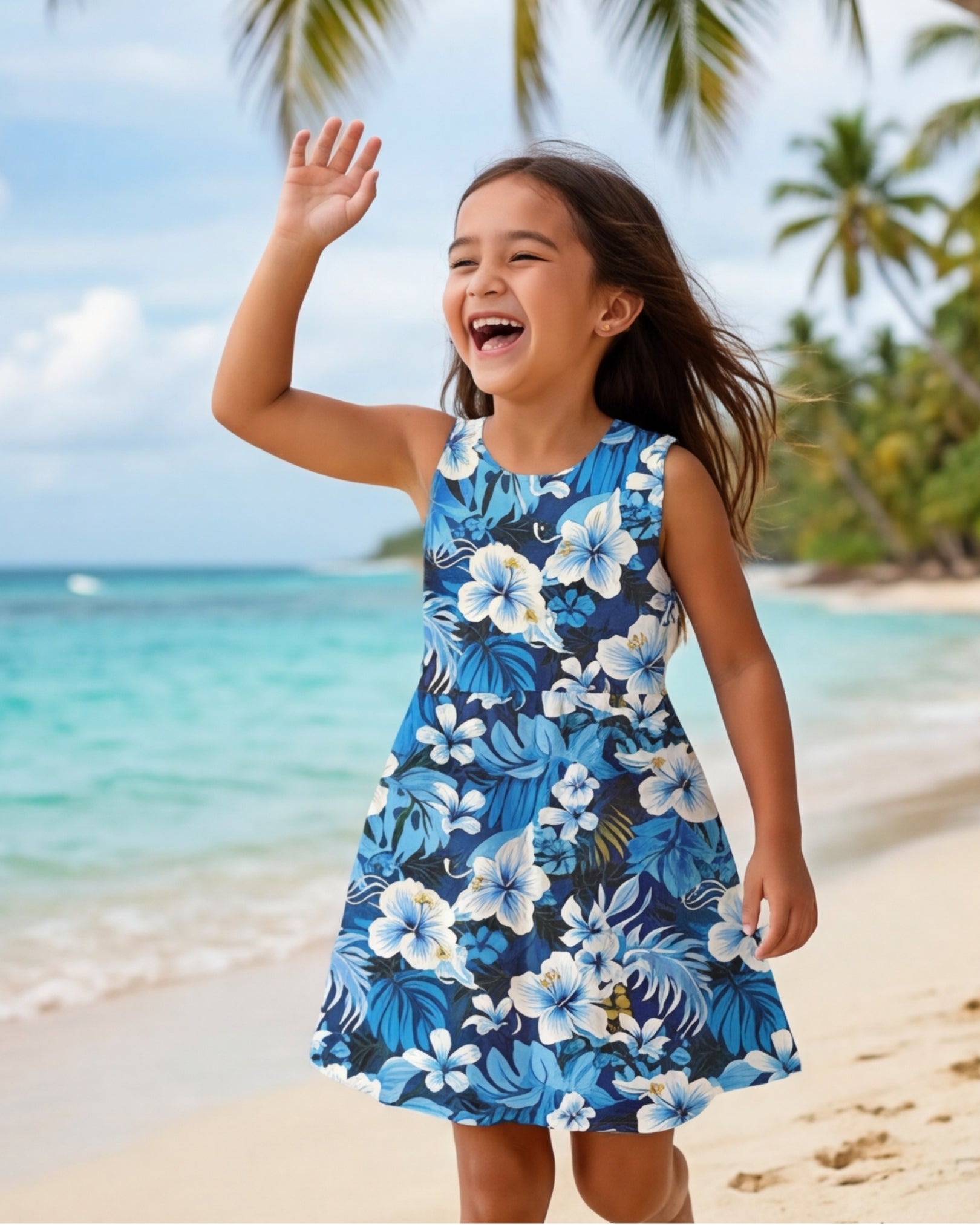 Girls Sun Dress - Blue Hawaiian