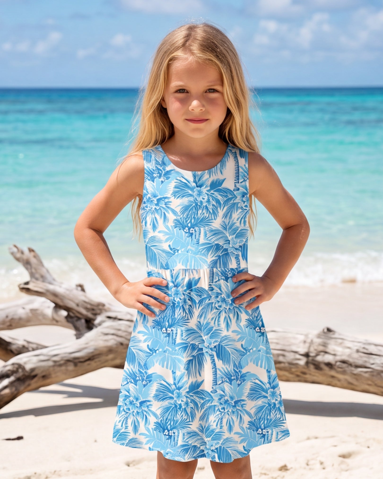 Girls Sun Dress - Blue Palms
