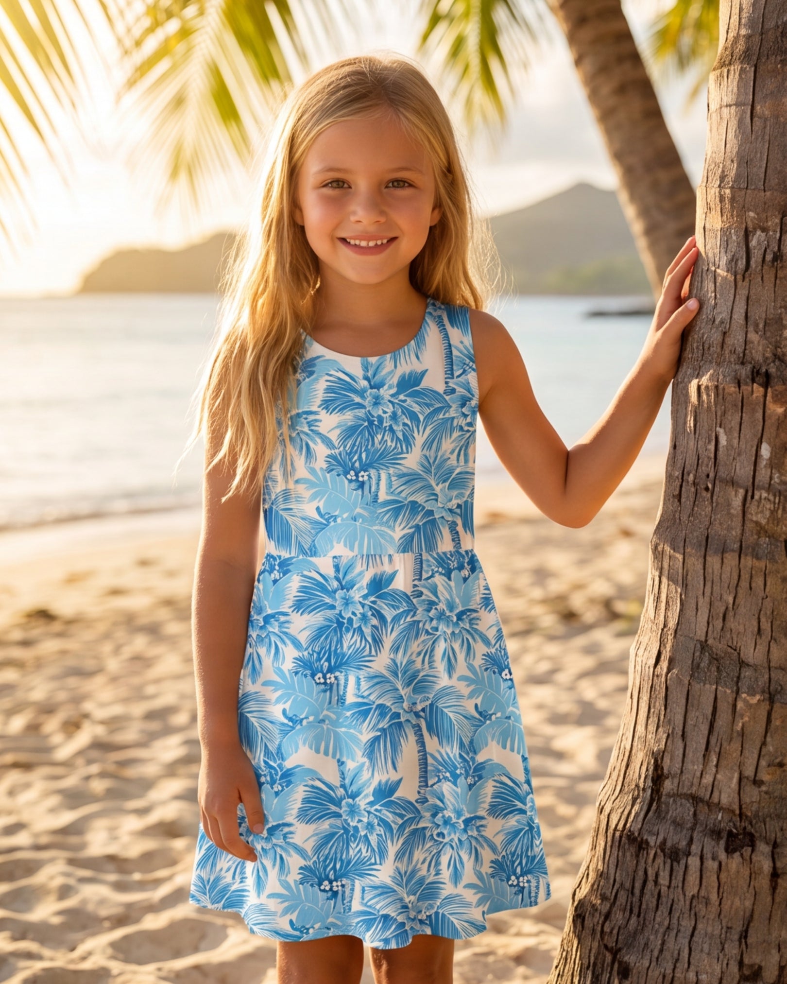 Girls Sun Dress - Blue Palms