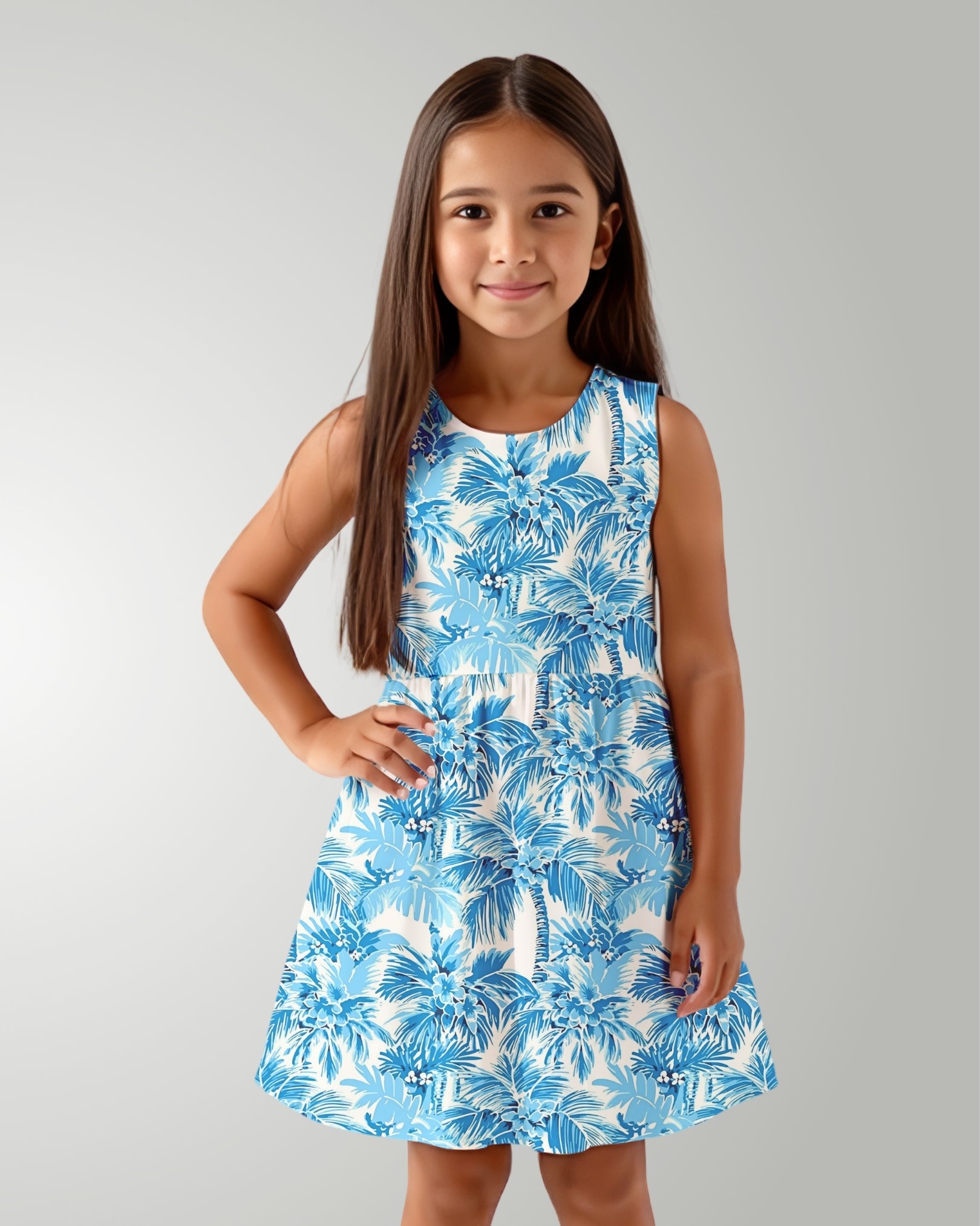 Girls Sun Dress - Blue Palms