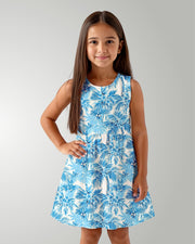 Girls Sun Dress - Blue Palms