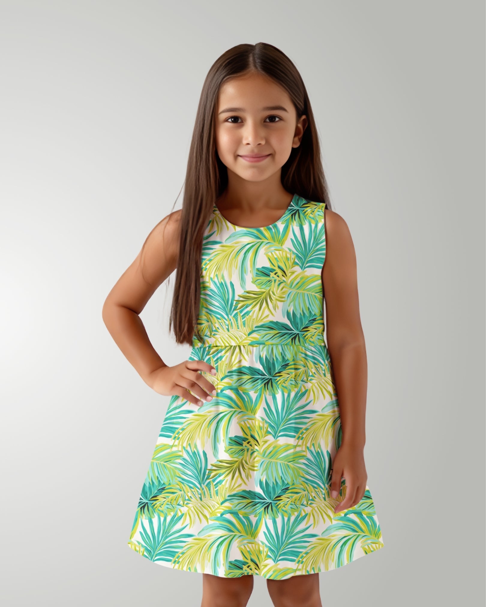 Girls Sun Dress - Green Palms