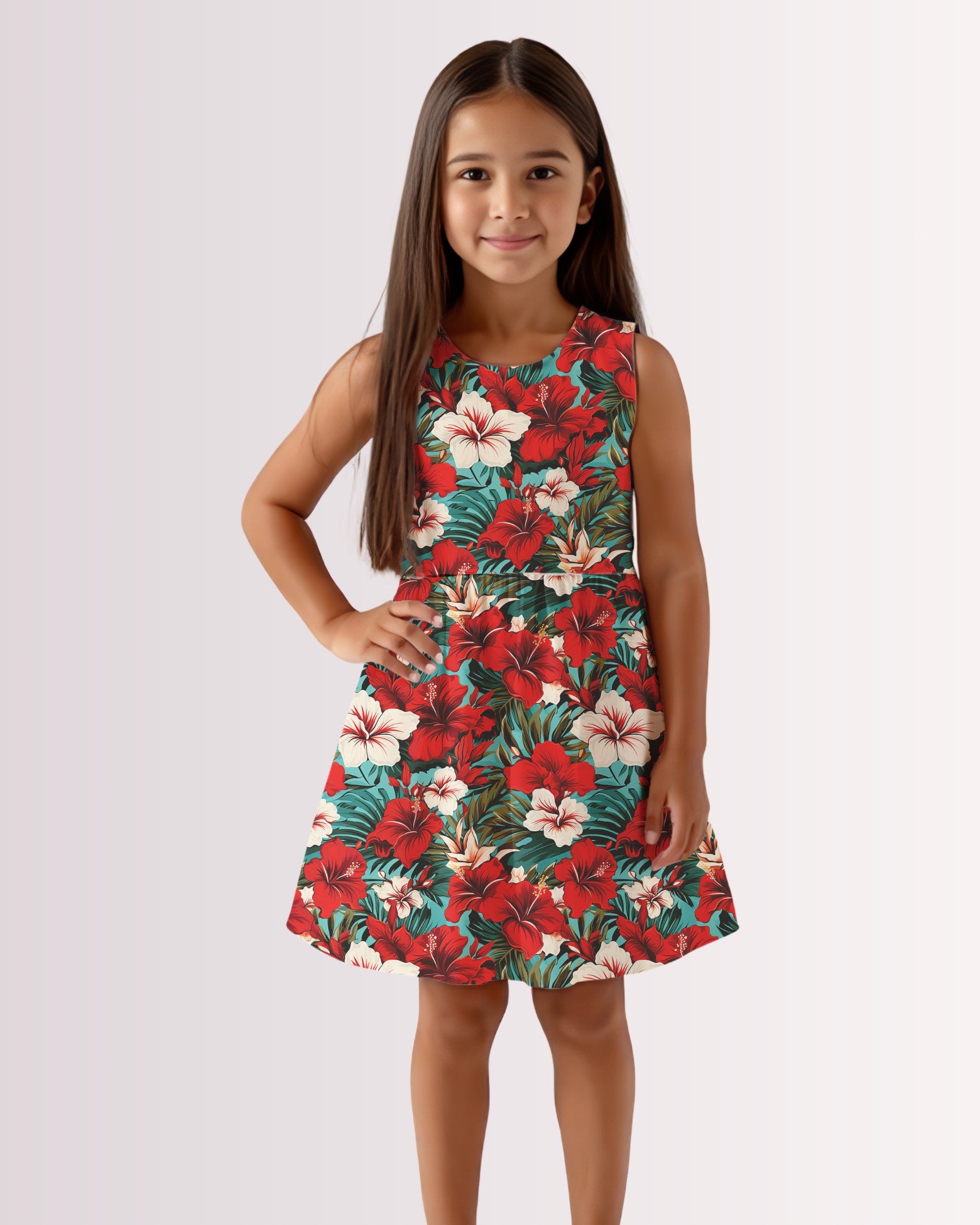 Girls Sun Dress - Red Hawaiian II