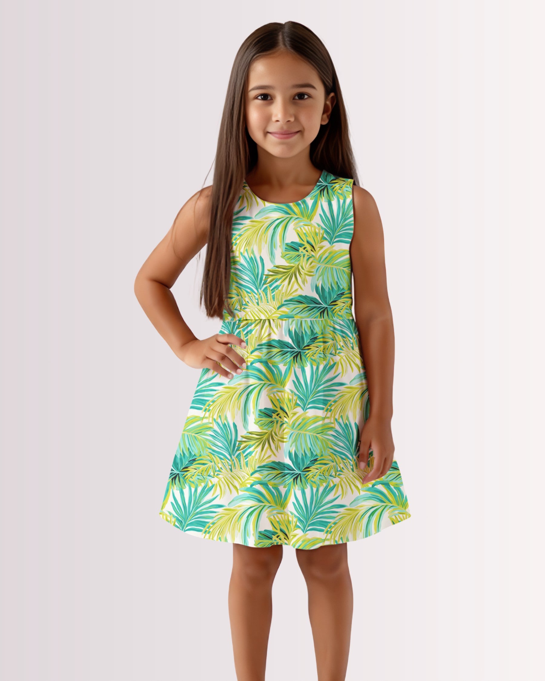Girls Sun Dress - Palm Leaves I