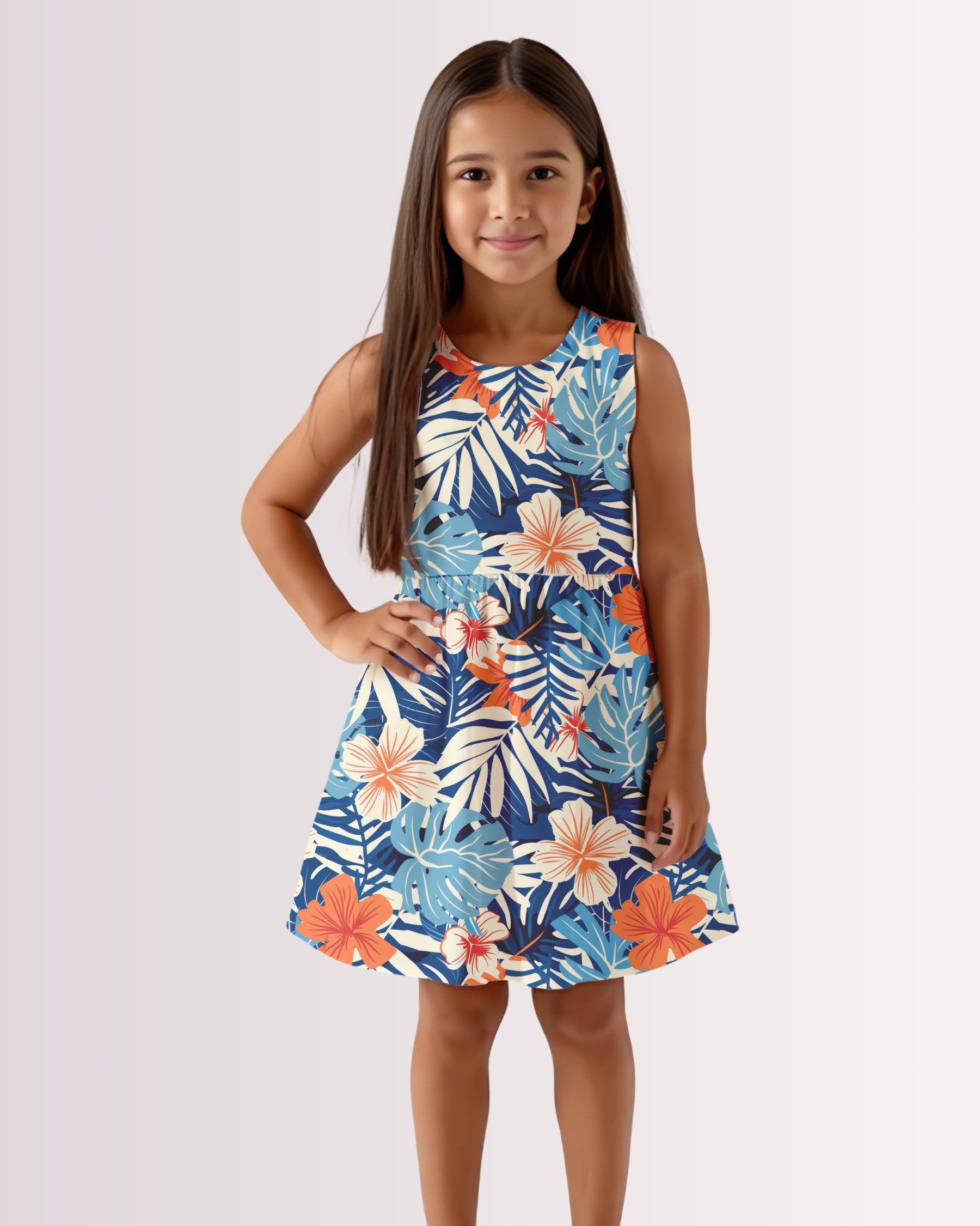 Girls Sun Dress - Blue Tropoical II