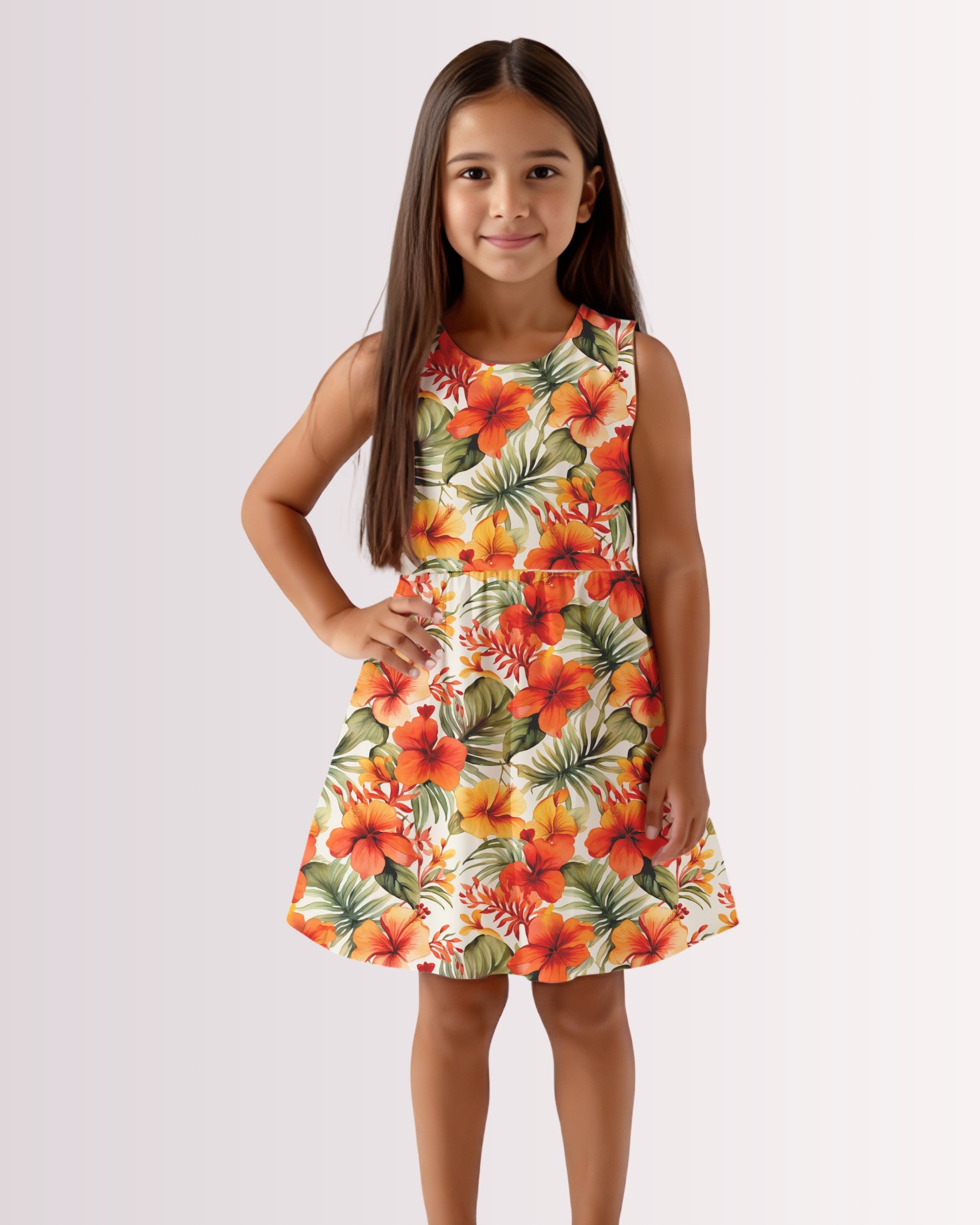 Girls Sun Dress - Orange Hawaiian III