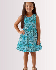 Girls Sun Dress - Tropical Blue Floral I