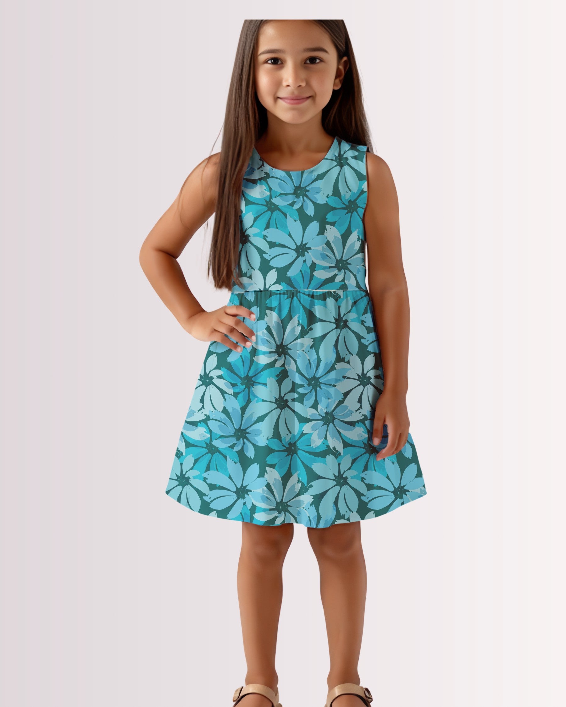 Girls Sun Dress - Tropical Blue Floral I