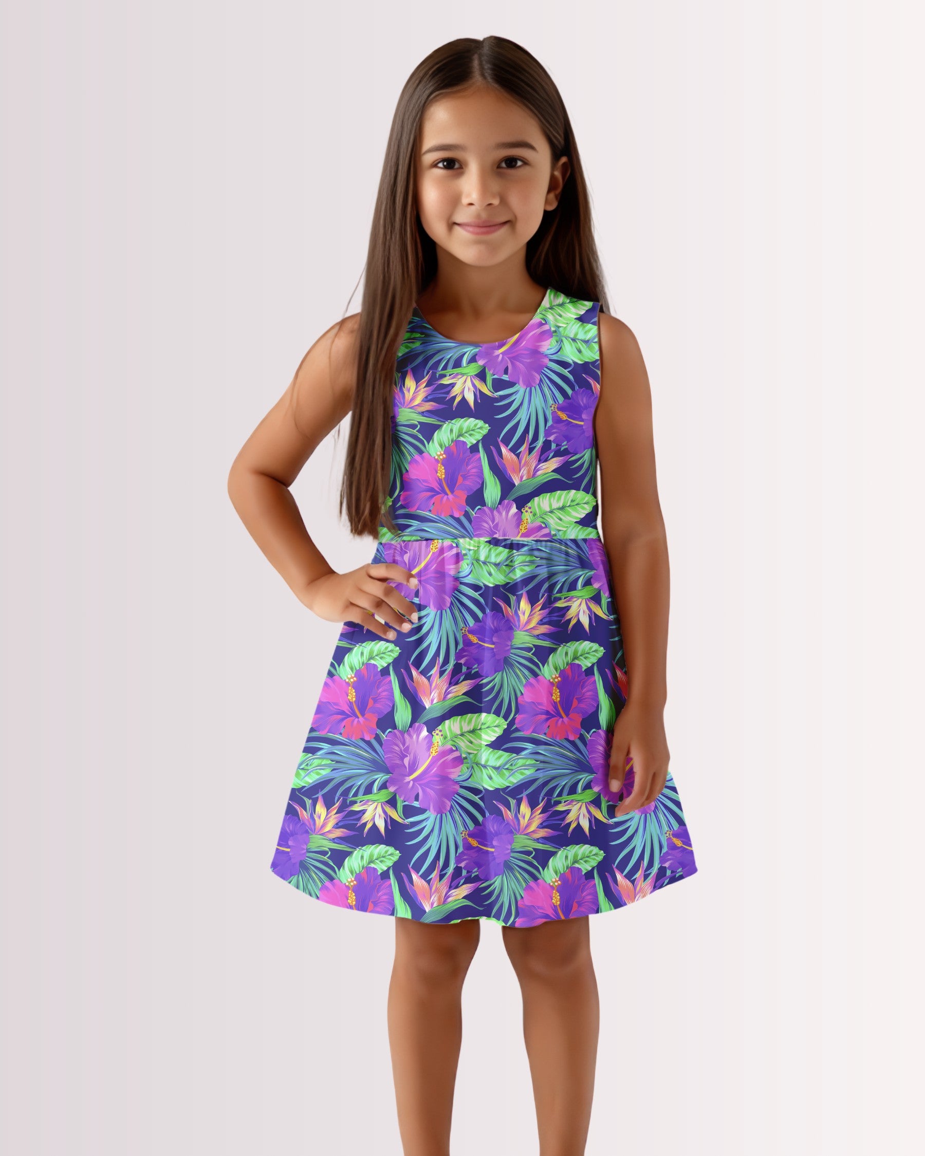 Girls Sun Dress - Purple Hawaiian IV