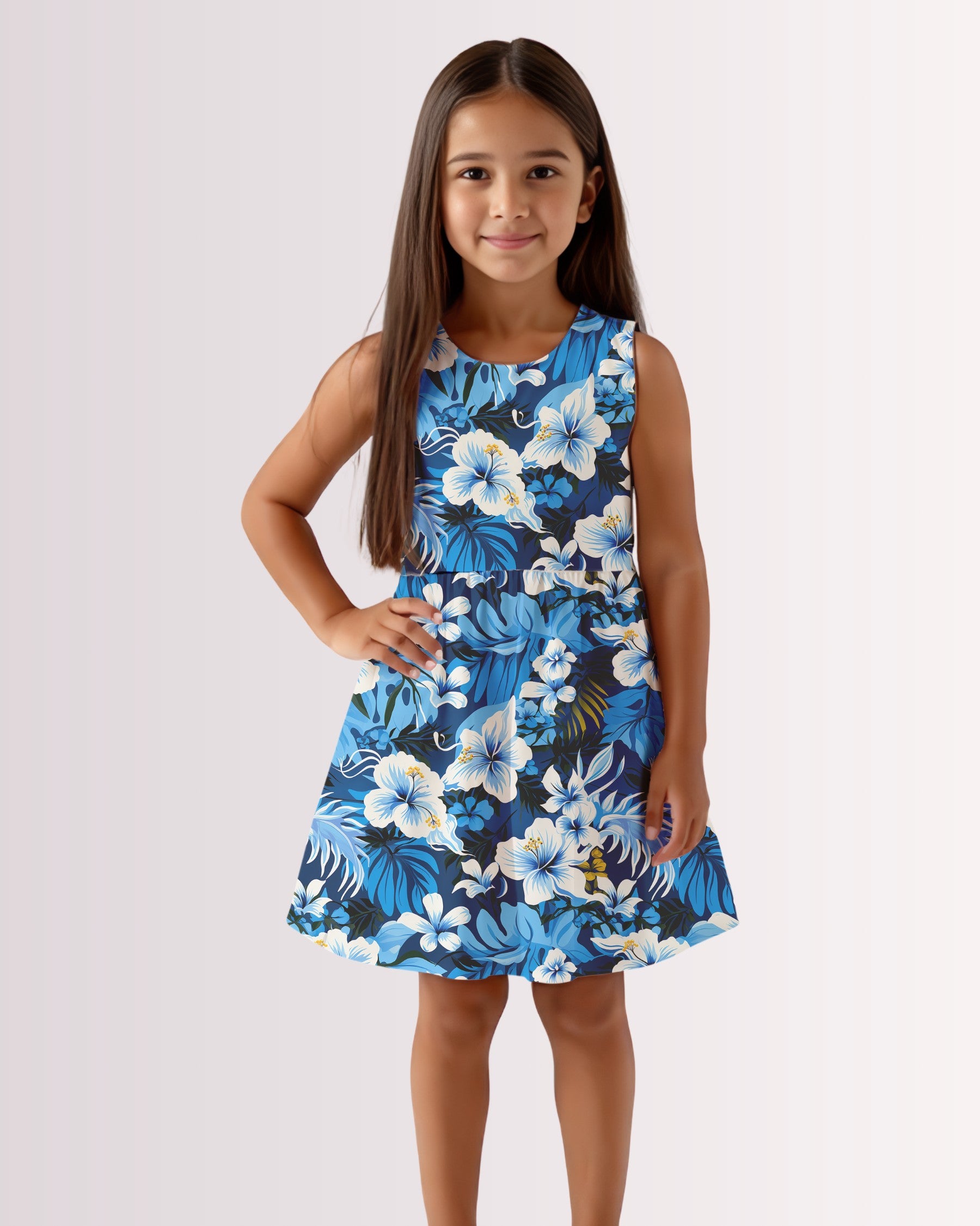 Girls Sun Dress - Blue Hawaiian I