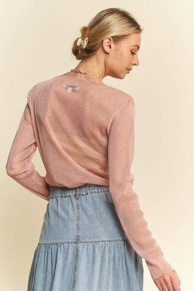 Glitter Mesh Lettuce Hem Long Sleeve Top