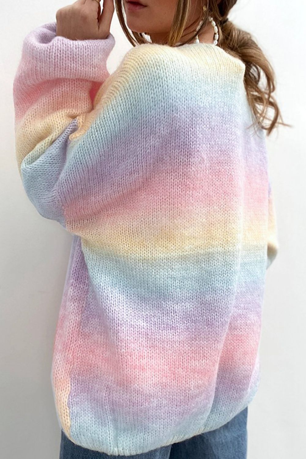 Gradient open front drop shoulder cardigan.