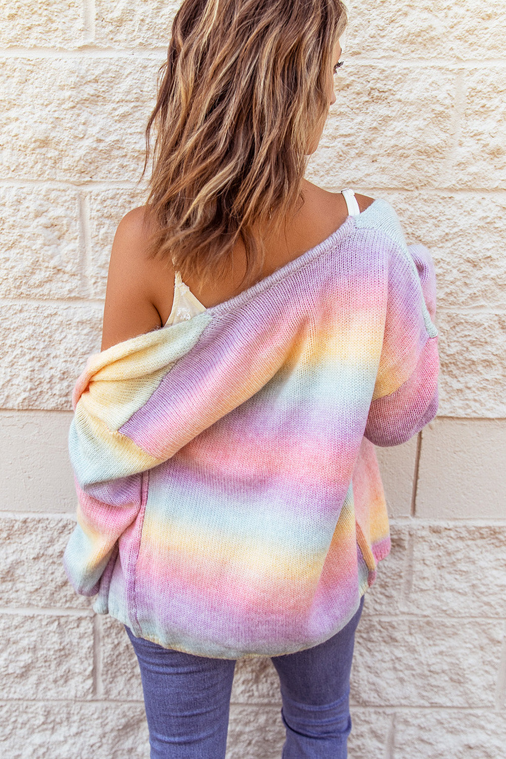 Gradient open front drop shoulder cardigan.