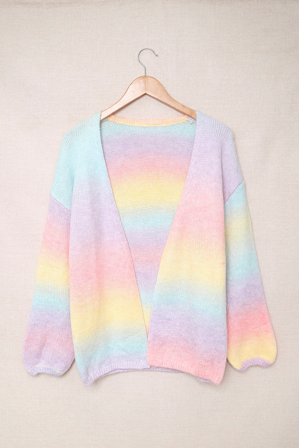 Gradient open front drop shoulder cardigan.