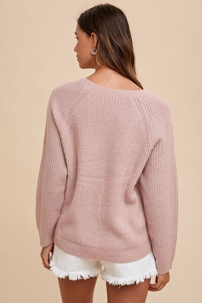 Annie Wear HELLO embroidered raglan sleeve sweater.