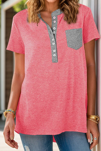 Half Button Short Sleeve T-Shirt