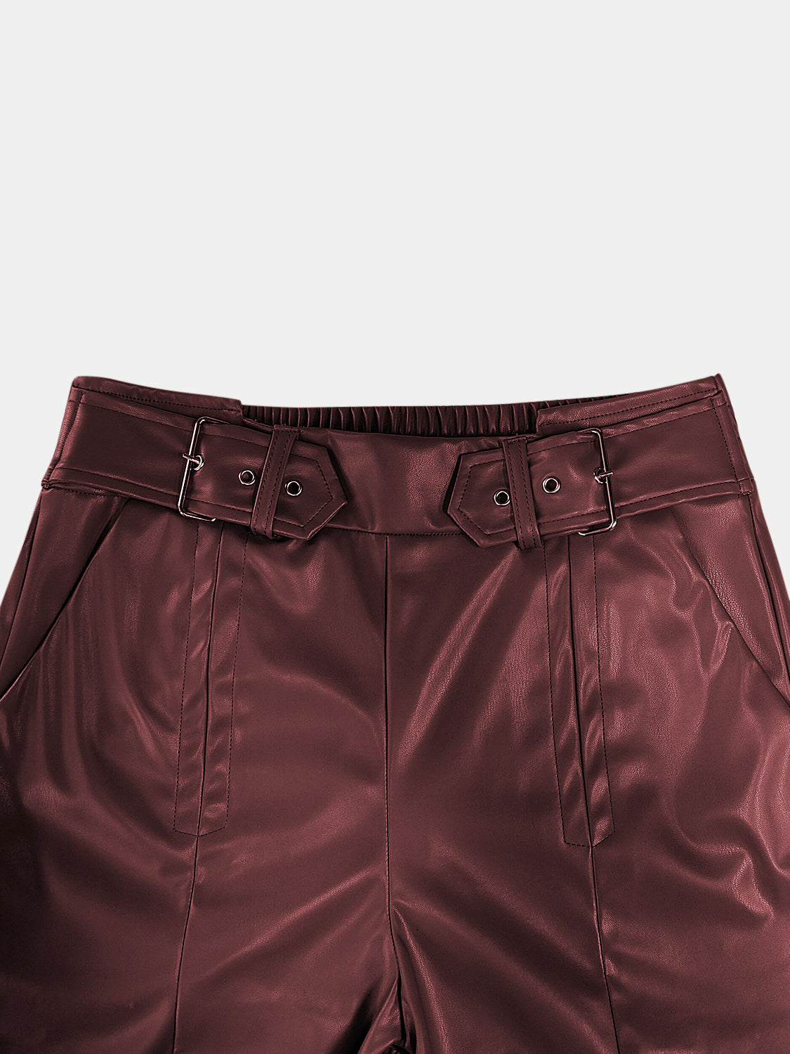 Half elastic waist wide leg pants, opaque.
